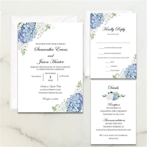 Blue Hydrangea Wedding Invitations Suite Dusty Blue Hydrangea Elizabeth