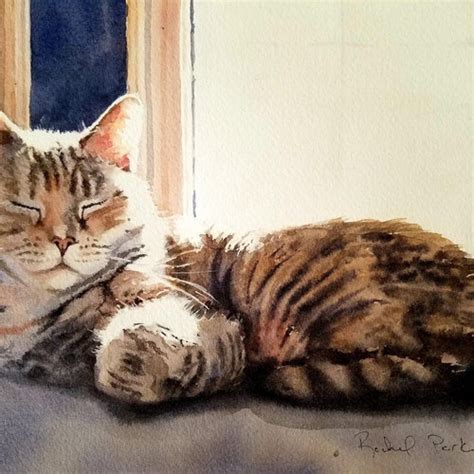 Brown Tabby Cat Art Print Of My Watercolor Painting Cat In A Etsy