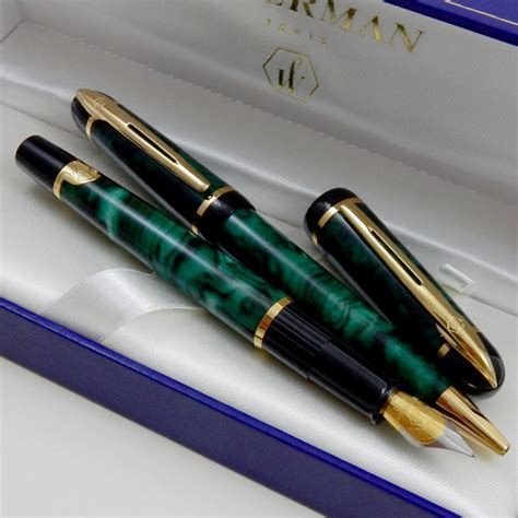 Waterman Phileas Ballpoint And Fountain Pen Green Marble Gt New Old