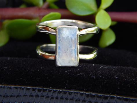 Rainbow Moonstone Ring Double Band Ring 925 Sterling Silver Etsy