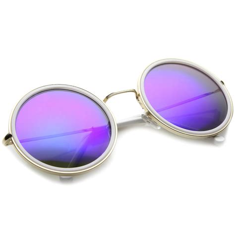 women s round metal mirrored lens sunglasses zerouv