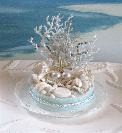 Seashell Beach Wedding Cake Topper Pearl Coral Wedding Cake Etsy