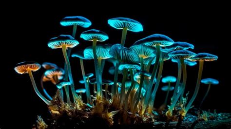 Premium Photo Bioluminescent Psychedelic Mushrooms Generative Ai