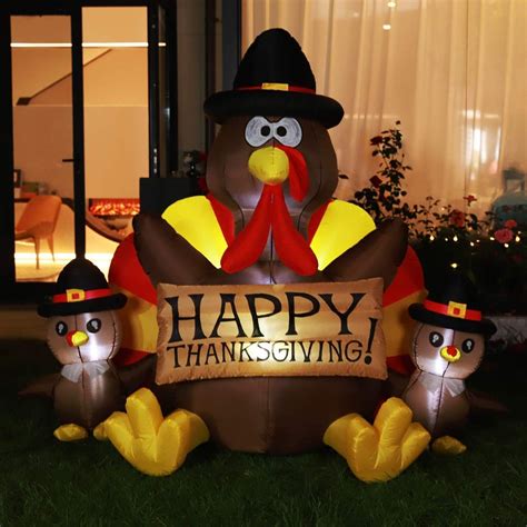 Happy Thanksgiving Inflatable LED Lighted Turkey Family Blow up Outdoor