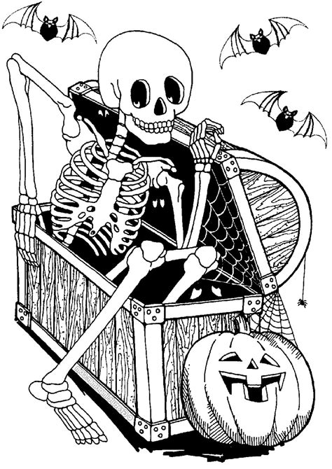 Download Skeleton in coffer - Halloween Adult Coloring Pages