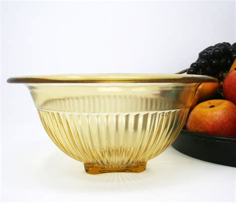 Hazel Atlas Depression Glass Mixing Bowl Amber Yellow Gold Etsy