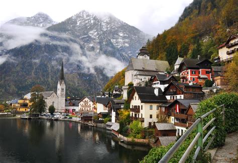 Hallstatt Village In Austria Salzkammergut Region In Late Autumn