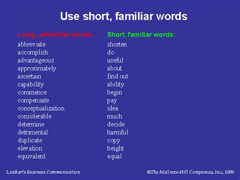 Use Short Familiar Words