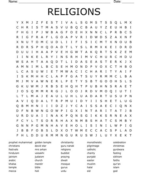 Religions Word Search Wordmint