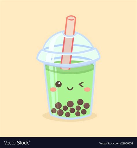 Cute Boba Bubble Green Tea Drink Plastic Glass Vector Illustration