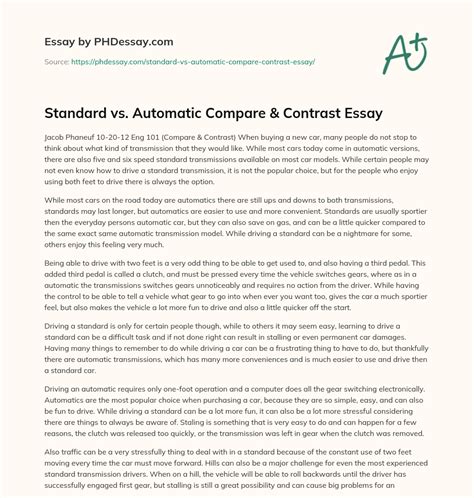Standard Vs Automatic Compare And Contrast Essay