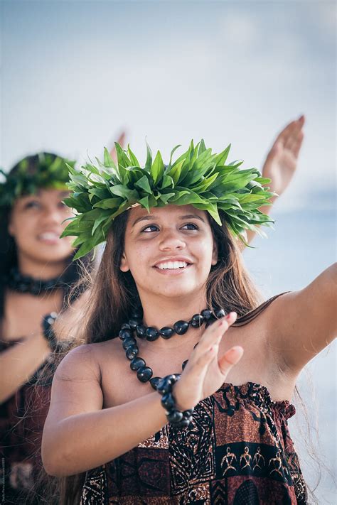 Portrait Of A Traditional Hawaiian Hula Dancer Teen In Action By