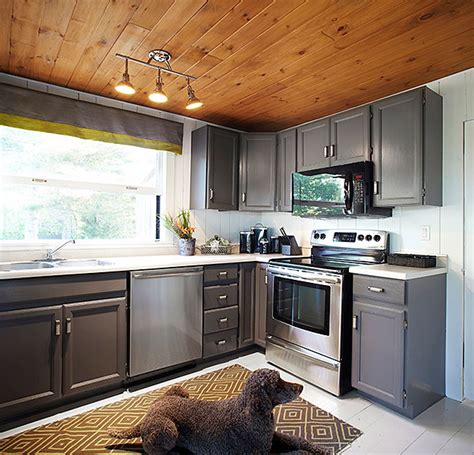 Peel+stik wall & ceiling planks stikits art & shelves furniture hacks. Dark Gray Cabinets - Cottage - kitchen - Laura Hay Decor ...