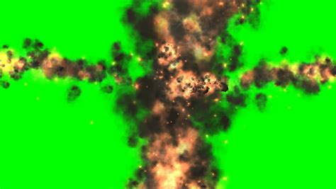 Explosion Fragments Fire Black Smoke On Green Screen Stock Footage