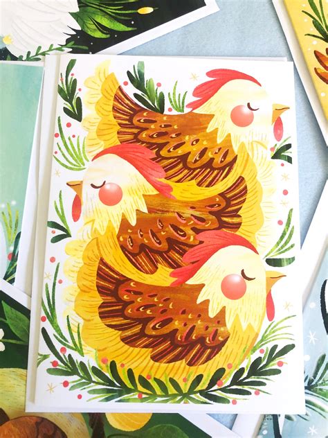 Three French Hens Christmas Cards Etsy