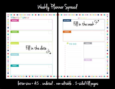 undated weekly planner printable confetti dot instant etsy weekly