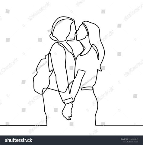 Continuous Drawing Two Lesbians Kissing Each เวกเตอร์สต็อก ปลอดค่าลิขสิทธิ์ 2184320245