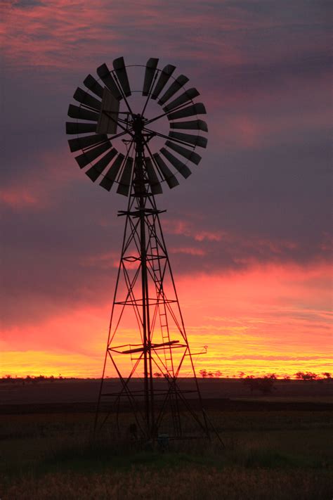 Sunset Windmill Windmill Stone Art Wind Turbine