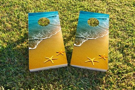 Beach Starfish Themed Custom Cornhole Board Design