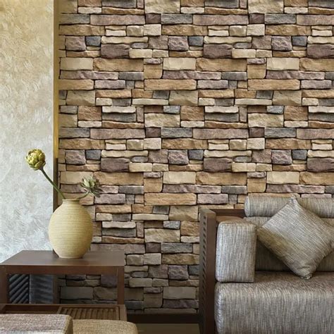 3d Stereoscopic Faux Stone Brick Wall Wallpaper For Walls Living Room