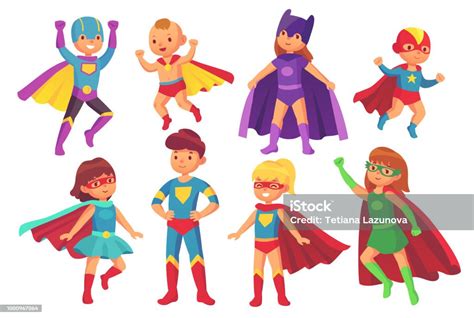Cartoon Superhero Kids Characters Joyful Kid Wearing Super Hero Costume