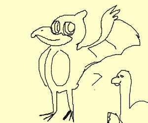 By making their dinosaurs into children. That dinosaur from THE LAND BEFORE TIME movie - Drawception