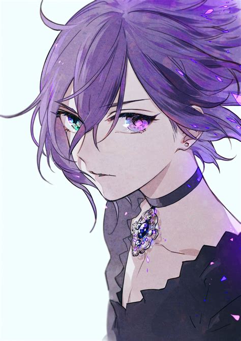 An Anime Character With Purple Hair And Blue Eyes
