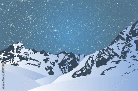 Snowy Mountains In A Bright Starry Night Vector Illustration Stock