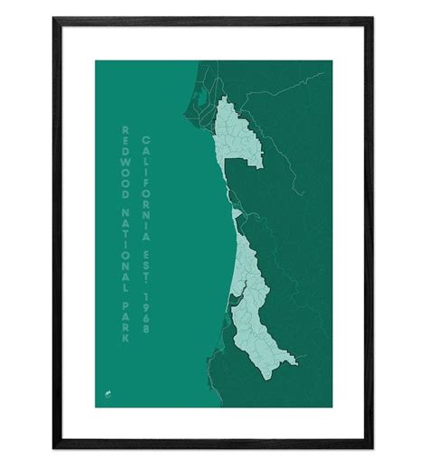 Redwood National Park Map Forest 13x19 Inch Image On 18x24 Inch