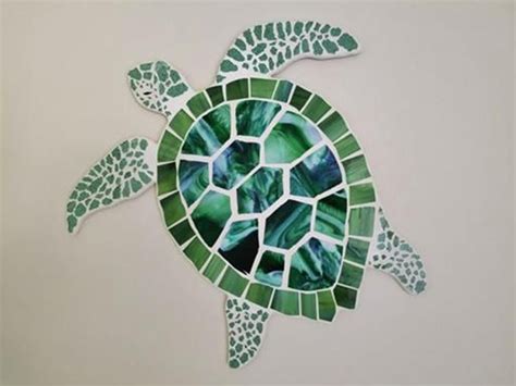 Sea Turtle Mosaic Stained Glass And Crash Glass Turtle Art Green Sea