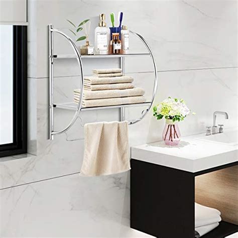 Free shipping on prime eligible orders. TANGKULA Wall Mount 2 Tier Bathroom Shelf with Towel Bars ...
