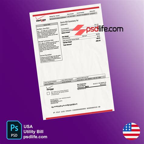 Usa Verizon Utility Bill Psd Template Can Use For All America States
