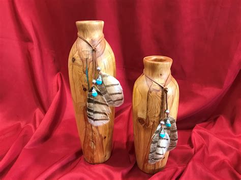 9 And 12 Alligator Juniper Wood Vase With Turquoise Inlay Wooden Vase