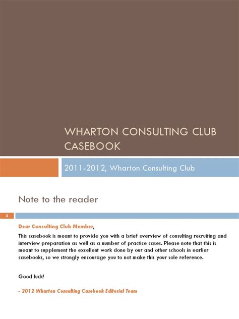 Wharton Consulting Club Casebook 2012 Pdf Mergers And Acquisitions