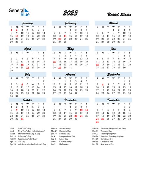 2022 Yearly Calendar 2023 United States Calendar With Holidays Troy