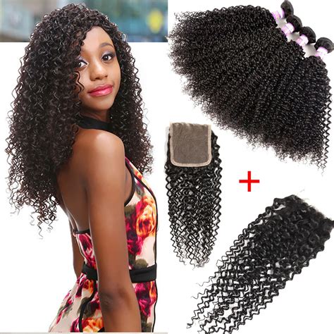 Brazilian Kinky Curly Virgin Hair Bundles With Lace Closure 3 Bundles Deep Curly Weave With