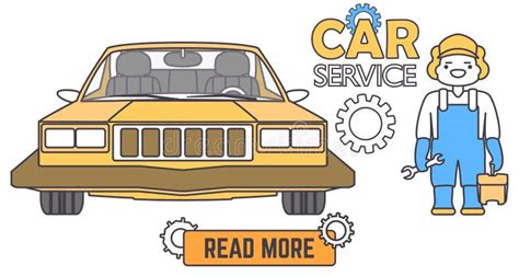 Car Service Banner Mechanic Worker In Car Repair Shop Flat Vector
