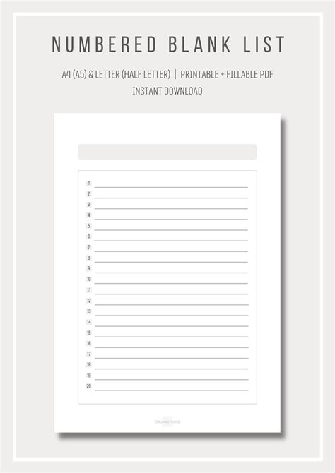 Numbered Blank List Simple List Template Printable List Etsy
