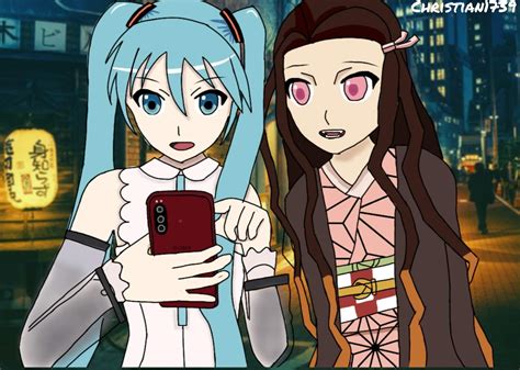 My Drawing With Nezuko And Hatsune Miku With Proof That I Made It