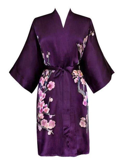 Old Shanghai Women S Silk Kimono Handpainted Short Cherry Blossom Design Plum