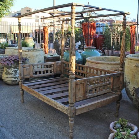 Transform your outdoor area or patio into a tropical escape with this stunning 2 seater daybed. Vintage Balinese teak carved canopy daybed. Custom outdoor ...