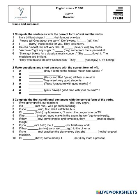 Test Unit 7 2nd Eso Worksheet