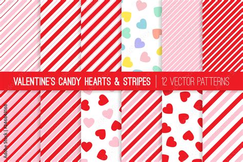 Vetor Do Stock Valentines Day Candy Hearts And Candy Cane Stripes