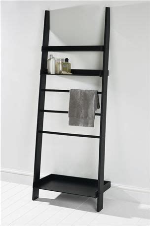 The ladder can be made out of. Interiors Update: Bathroom | Black ladder shelf, Wooden ...