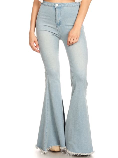 Women S Classic Retro High Waist Long Denim Bell Bottom Jeans Walmart Com