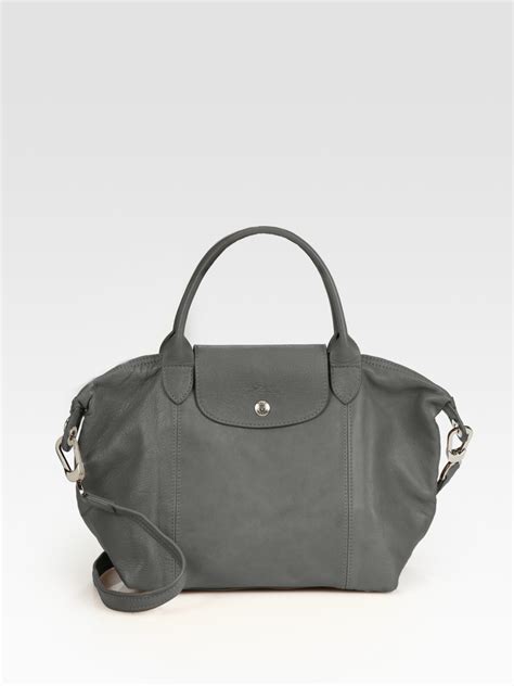 Longchamp Le Pliage Cuir Large Handbag in Gray (gunmetal) | Lyst
