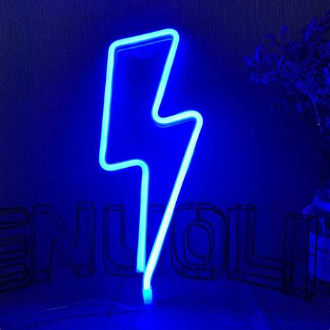 Led Blue Neon Light Lightning Bolt Neon Sign Light For Wall