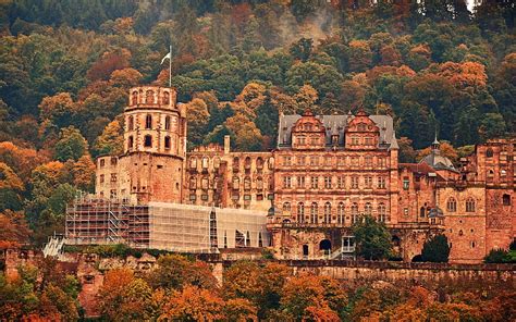 Heidelberg Castle Mountains Autumn Germany Old Castle