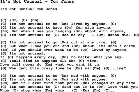 Song Its Not Unusual By Tom Jones Song Lyric For Vocal Performance Plus Accompaniment Chords