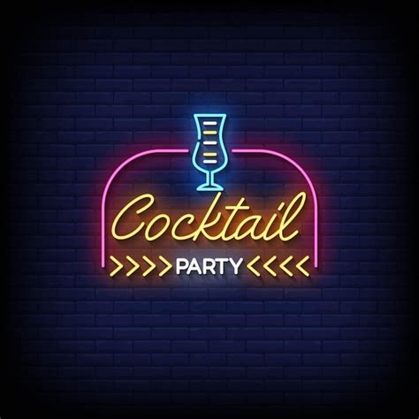 Premium Vector Neon Sign Cocktail Party With Brick Wall Background Vector